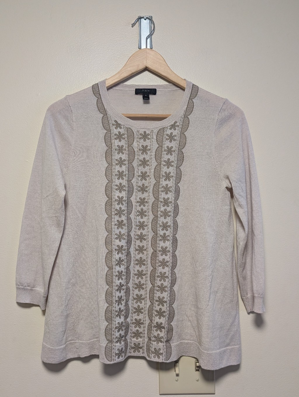 JCrew 100 Merino Wool Embroidered Sweater Size S